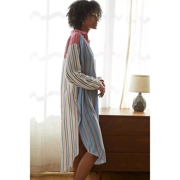 By Anthropologie True Midi Pajamas Dress Striped Button Long Sleeve Sheer XXS - Picture 3 of 15